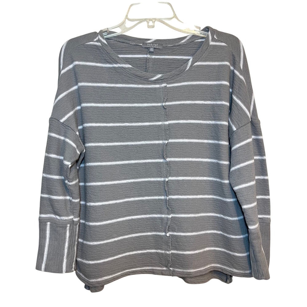Habitat Shirt Gray White Stripe Long Sleeve Top Cotton Raw Seams XS